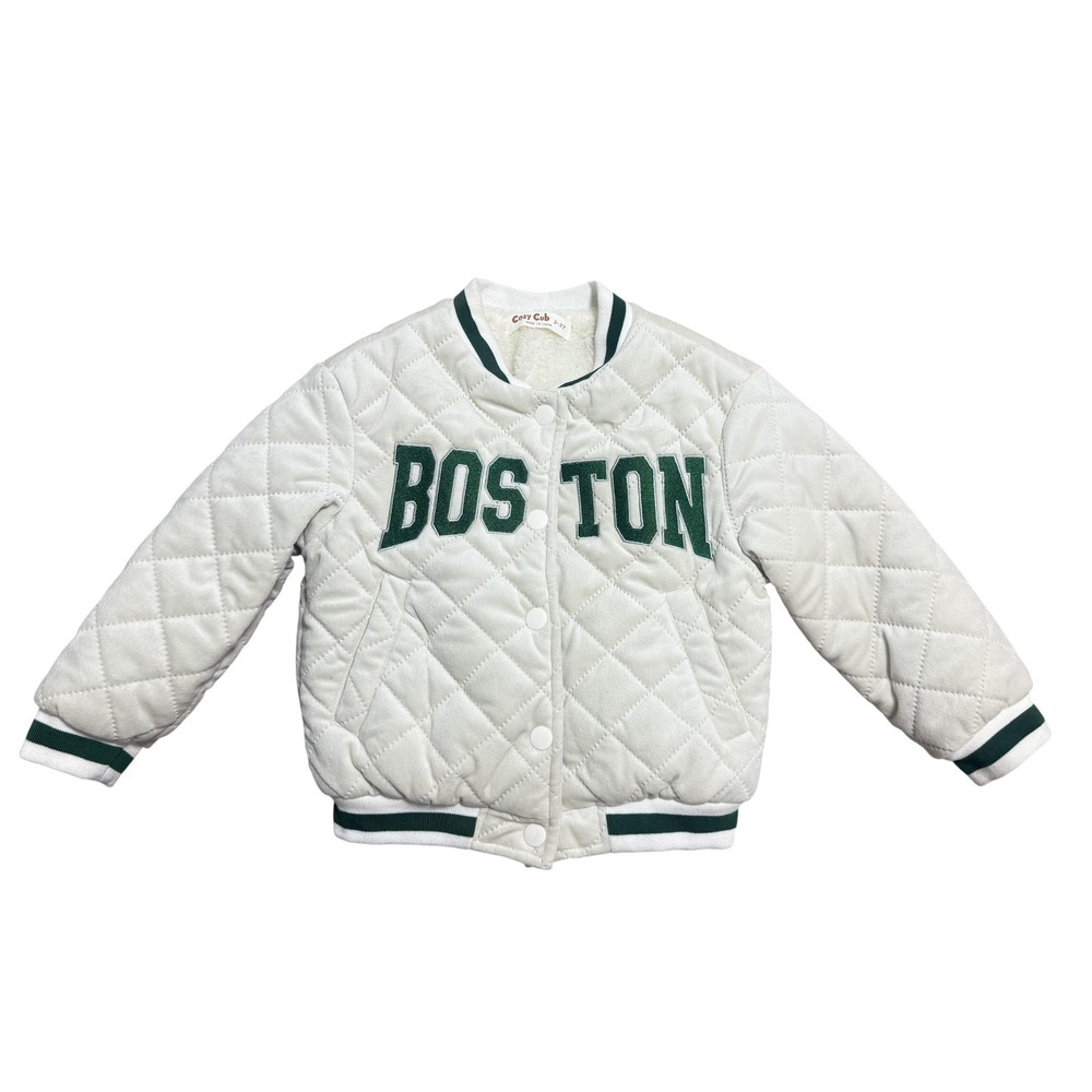 Cozy Cub Boston Jacket Toddler 2-3Y White Quilted Sherpa Lined‎ Snap Bomber